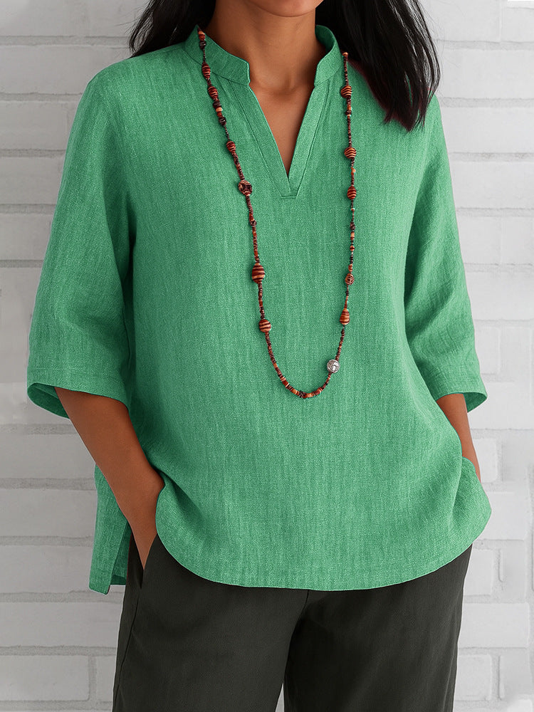Casual V-Neck Blouse with Side Pockets