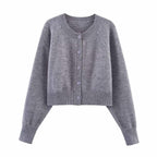 Women's Cropped Cardigan with Button Details and Elastic Waistband