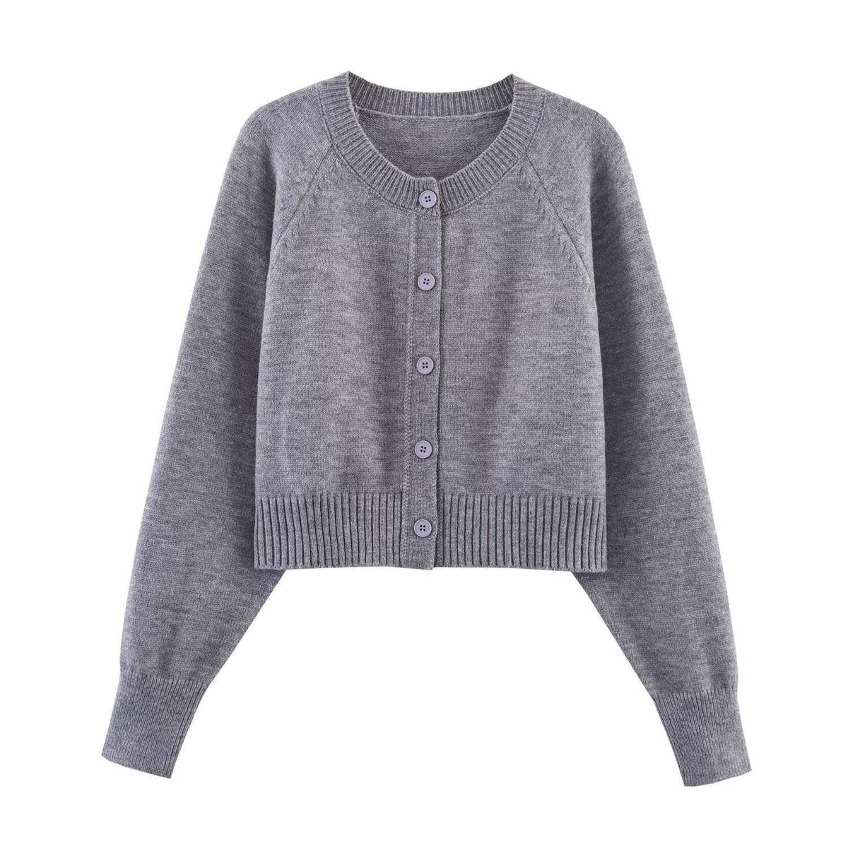 Women's Cropped Cardigan with Button Details and Elastic Waistband