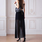 Elegant Maxi Skirt with Sheer Overlay