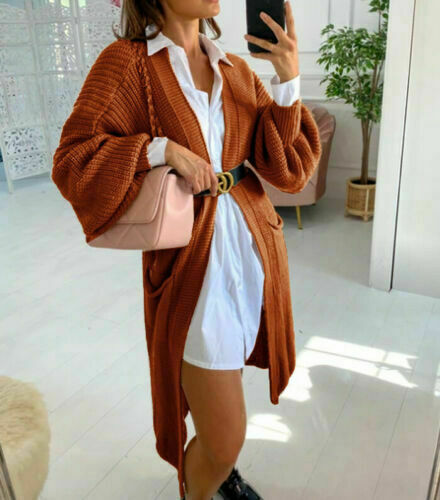 Women's Long Knit Coat with Spacious Pockets