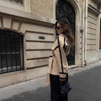 Women's Fashionable Oversized Coat with Belt and Graphic Contrasts