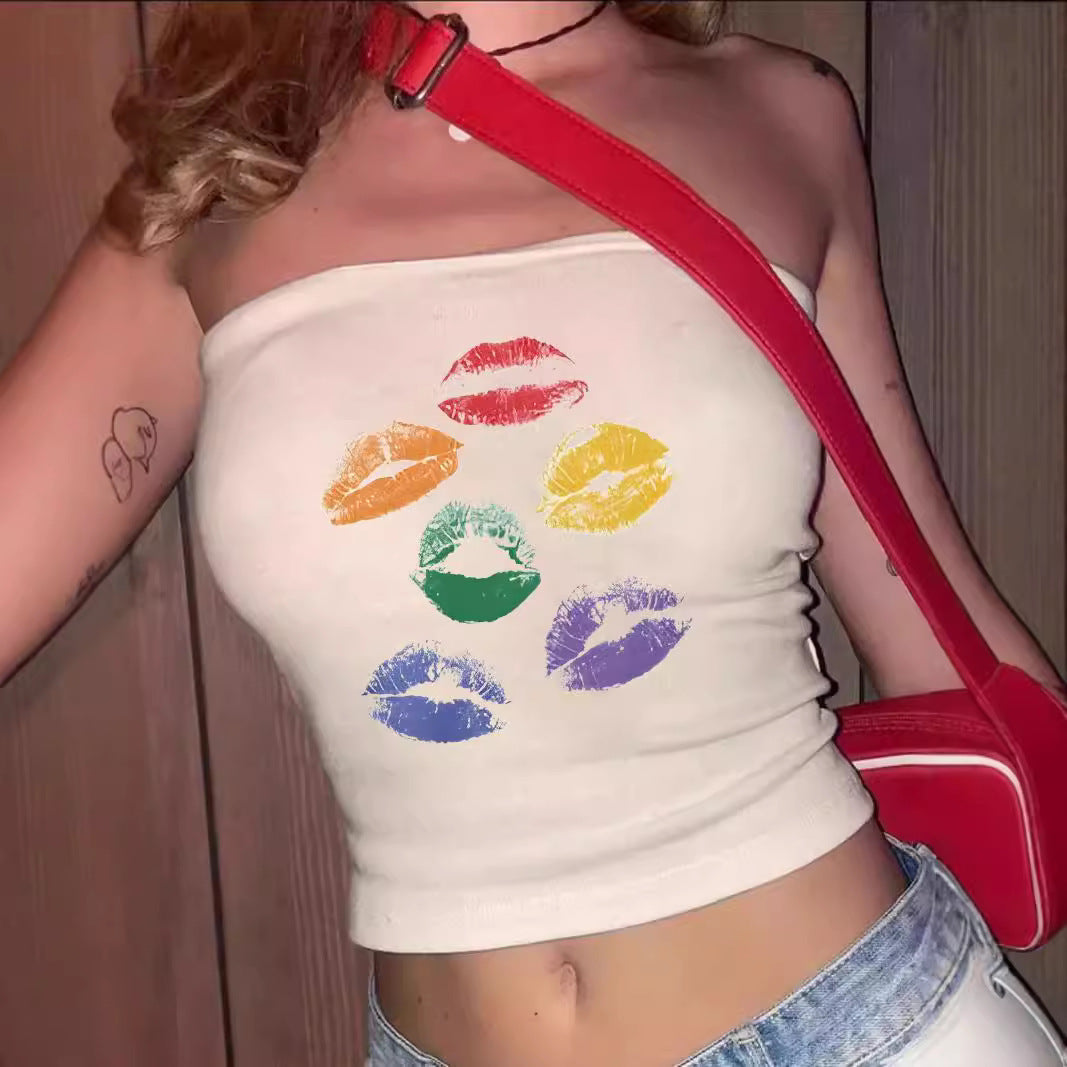 Women's Bandeau Top with Rock Star Print