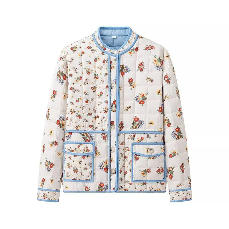 Women's Floral Quilted Jacket with Pockets