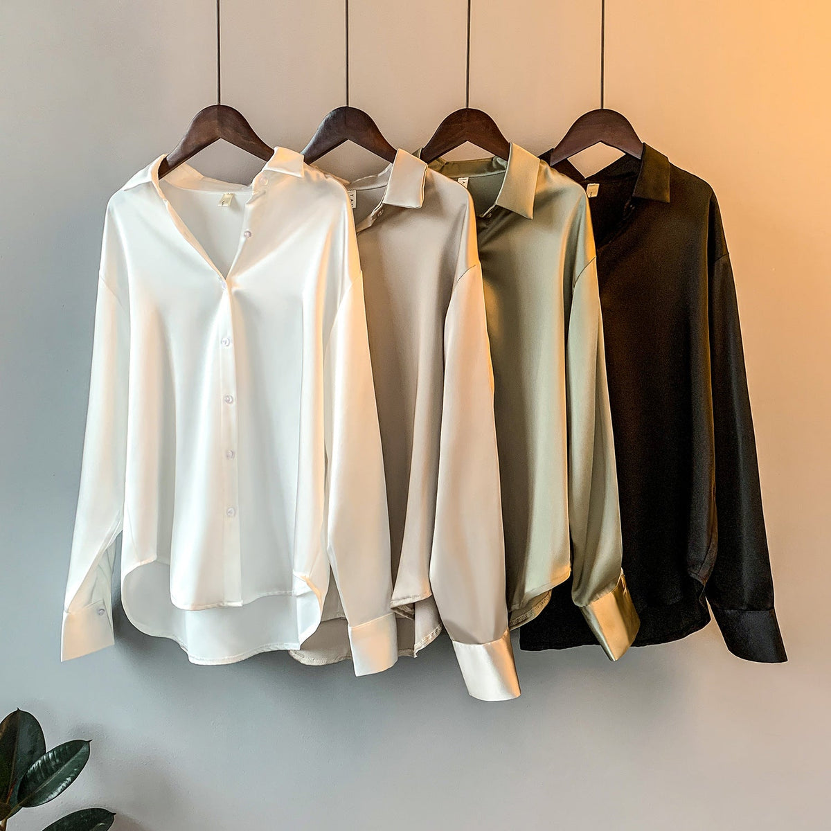 Elegant Fine Satin Blouse with Ruffle Details