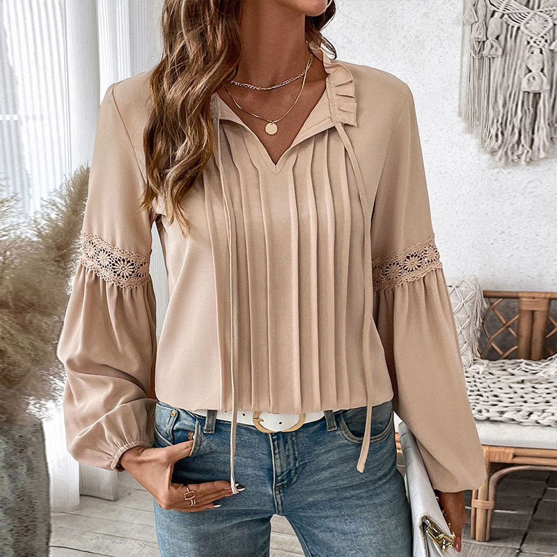 Women's Blouse with Fine Pleats and Lace