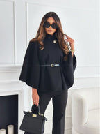 Women's Cape Jacket with Stylish Belt and Elegant Texture