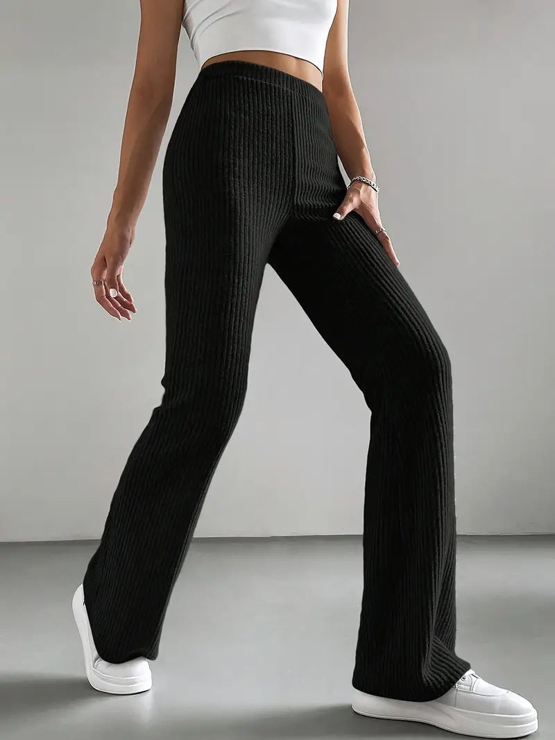 Women's High-Waisted Ribbed Flared Trousers