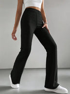 Women's High-Waisted Ribbed Flared Trousers