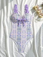 Women's Swimsuit with Floral Pattern and Playful Ruffle Design