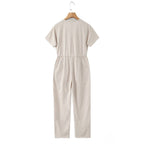 Women's Jumpsuit with Waist Drawstring and Practical Pockets