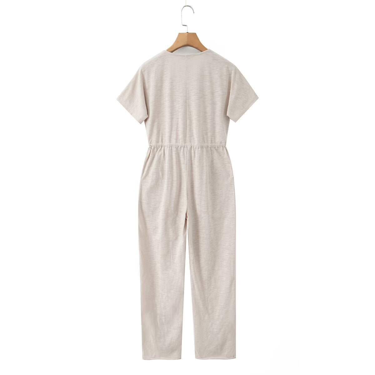Women's Jumpsuit with Waist Drawstring and Practical Pockets