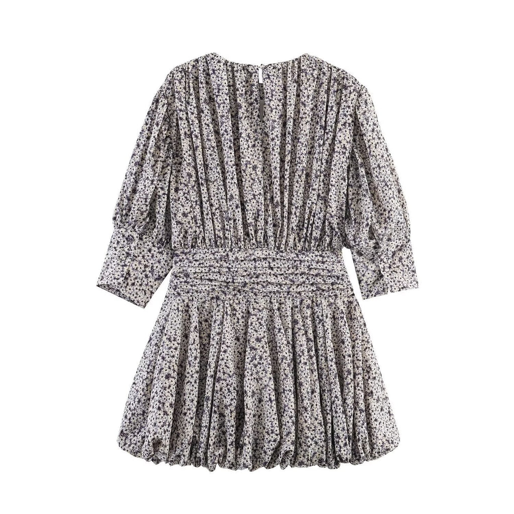 Women's Floral Dress with Ruffles and Elastic Waist