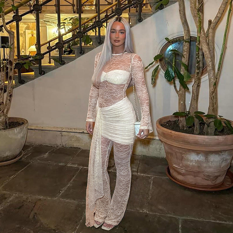 Women's Elegant Long-Sleeve Lace Overall