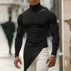 Women's Asymmetrical Long-Sleeve Top with Mock Neck and Strap