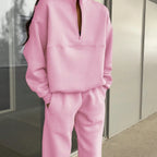 Women's Casual Tracksuit with High Collar and Half-Zip