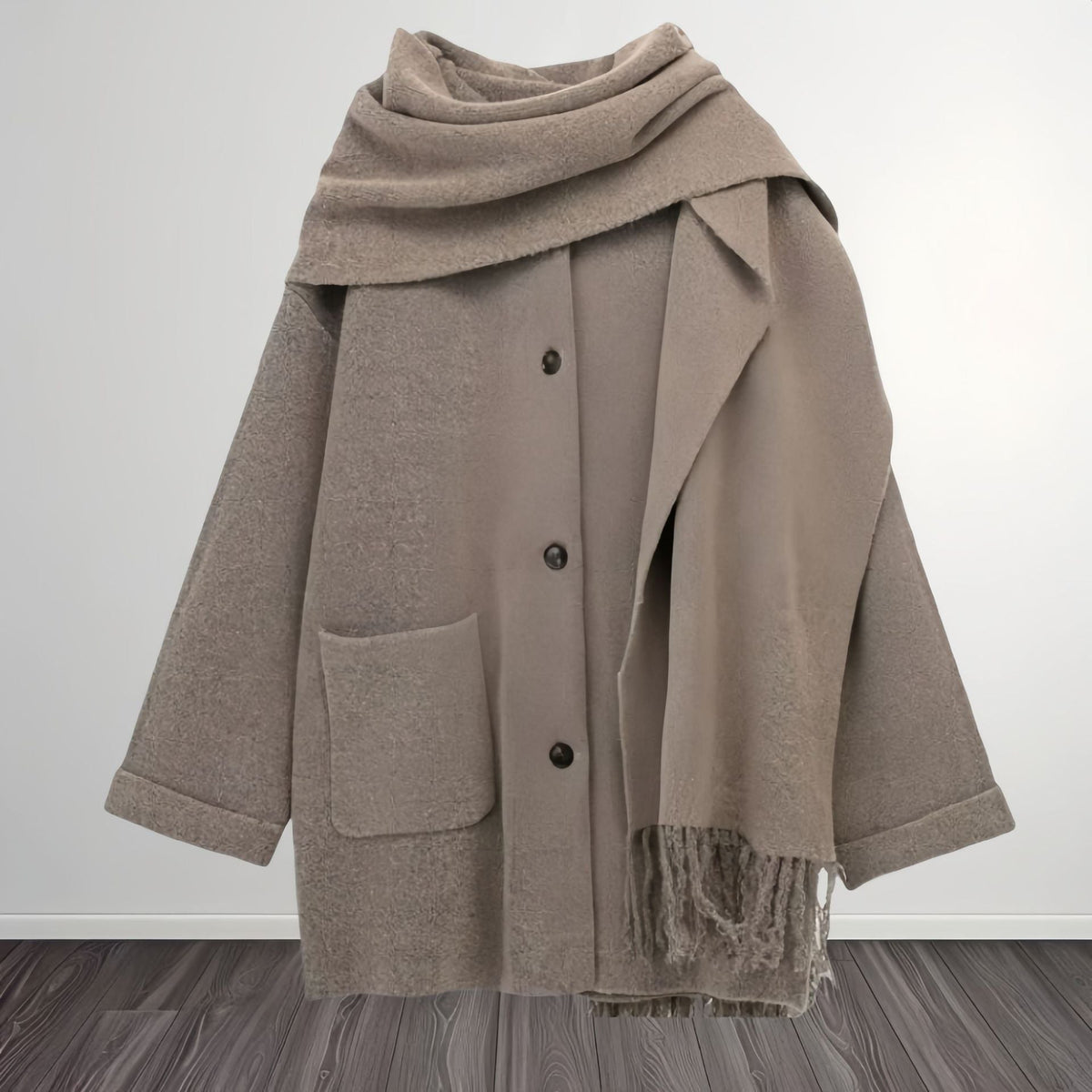 Women's Elegant and Warm Wrap Jacket with Shawl Collar and Fringe