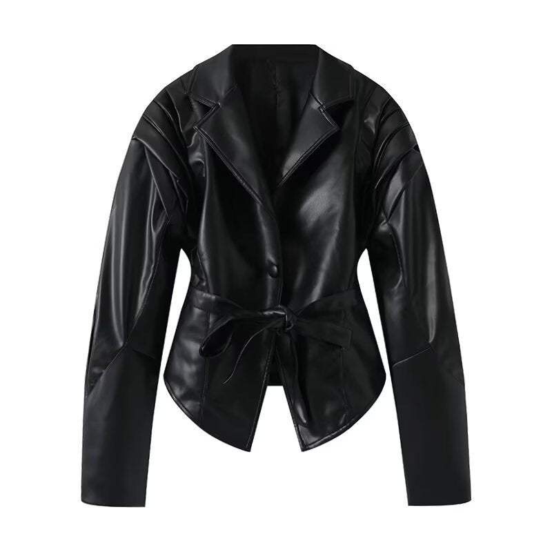 Elegant Blazer with Structured Details and Waist Belt