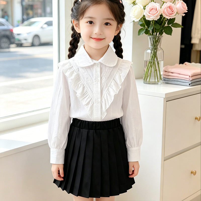 Women's Blouse with Ruffle Details and Fine Embroidery