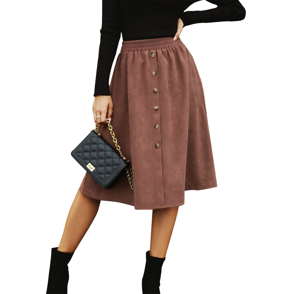 Women's Midi Suede Skirt with Button Details