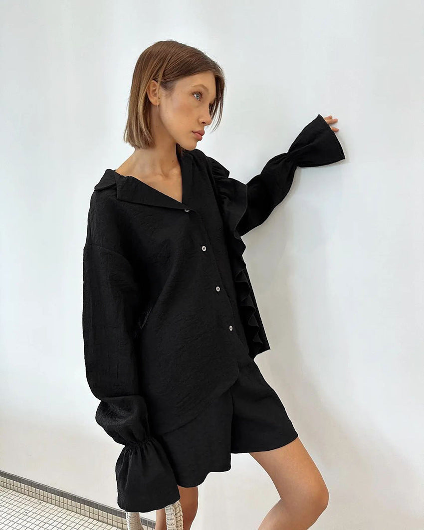 Women's Loungewear Set with Ruffle Details