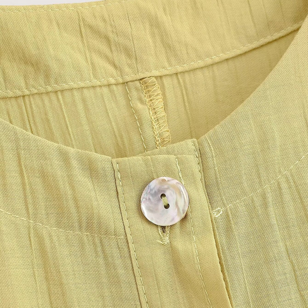 Women's Blouse with Puff Sleeves and Decorative Buttons