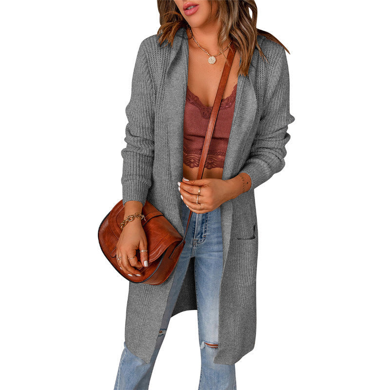 Casual Knit Coat with Open Front and Deep Pockets