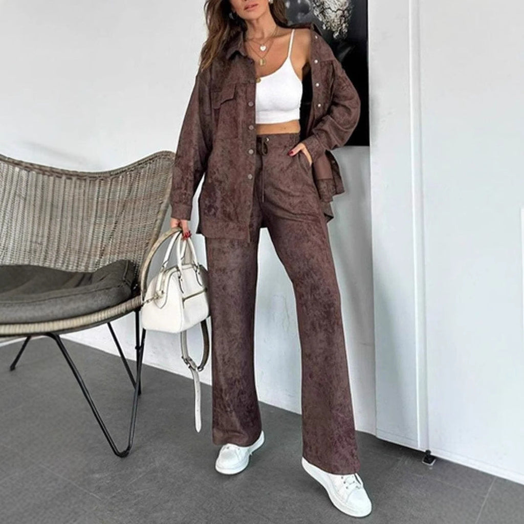 Women's Casual Blouse and Pants Set in Soft Material with Special Textures