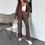 Women's Casual Blouse and Pants Set in Soft Material with Special Textures