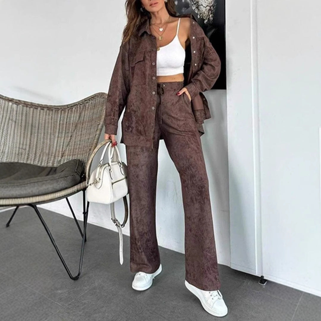 Women's Casual Blouse and Pants Set in Soft Material with Special Textures