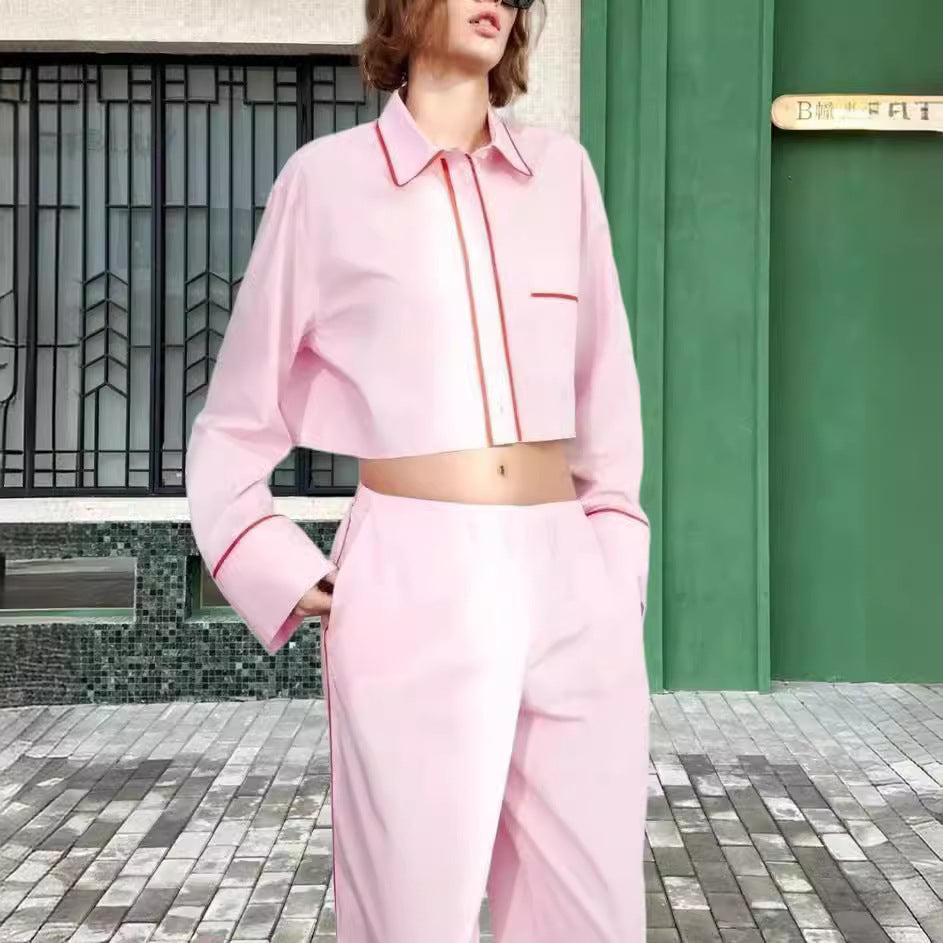 Women's Two-Piece Set with Crop Top and Wide Trousers