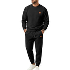 Men's leisure jogging suit made of textured fleece with round neckline and drawstring waistband