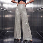Women's Shiny Wide-Leg Pants in Festive Design