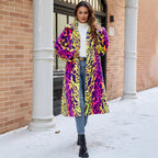 Women's Fluffy Faux Fur Coat in Bold Animal Print Mix