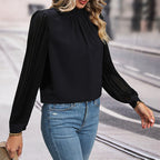 Women's Blouse with Elegant Pleated Sleeves
