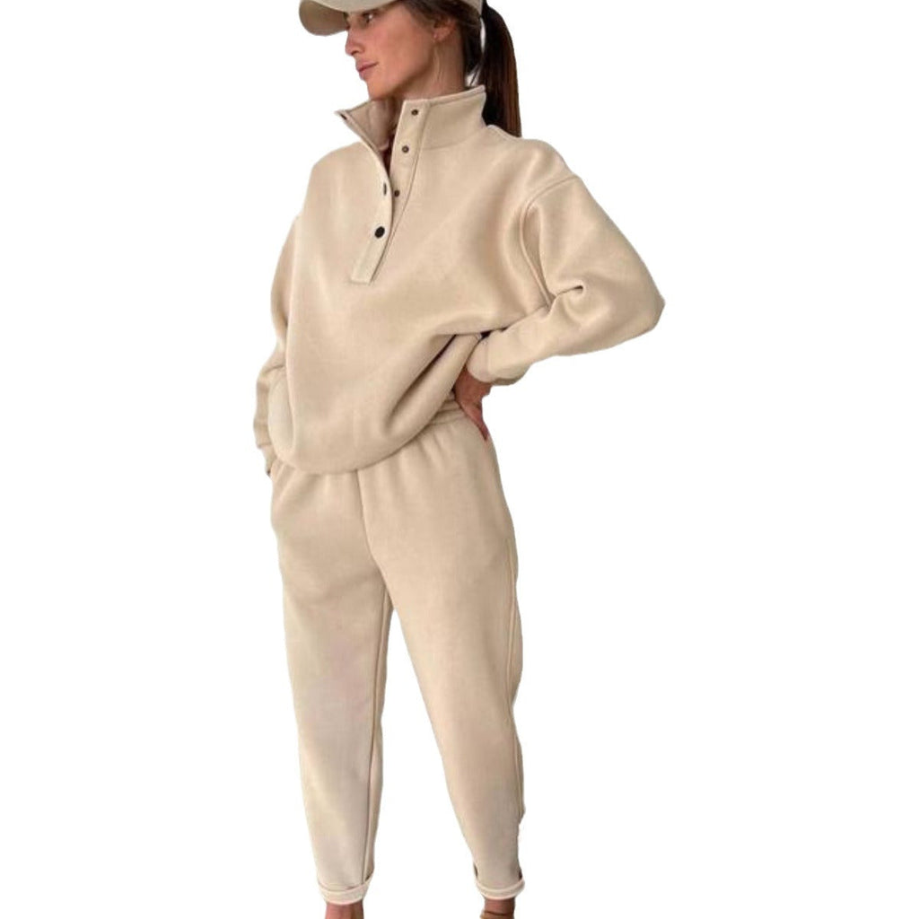 Women's Oversized Fleece Set with Stand-Up Collar and Joggers