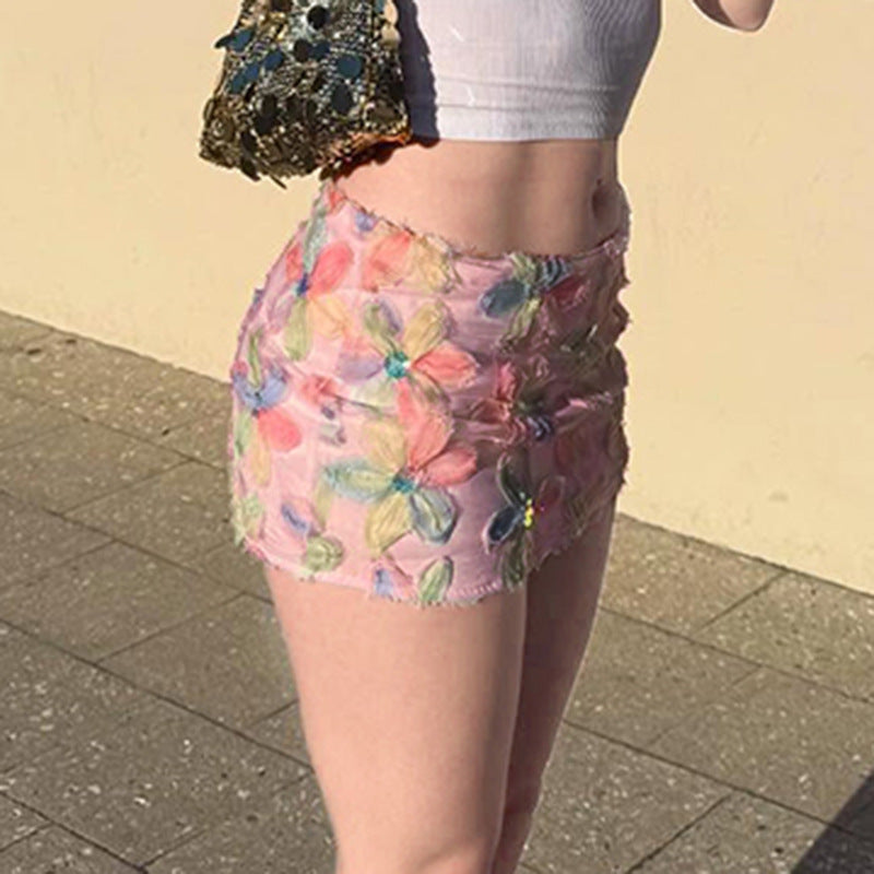 Women's Mini Skirt with Floral 3D Design and Sparkling Accents