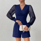 Elegant Jumpsuit with Sheer Puff Sleeves and V-Neck