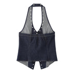 Women's Elegant Denim Vest with Decorative Snap Buttons