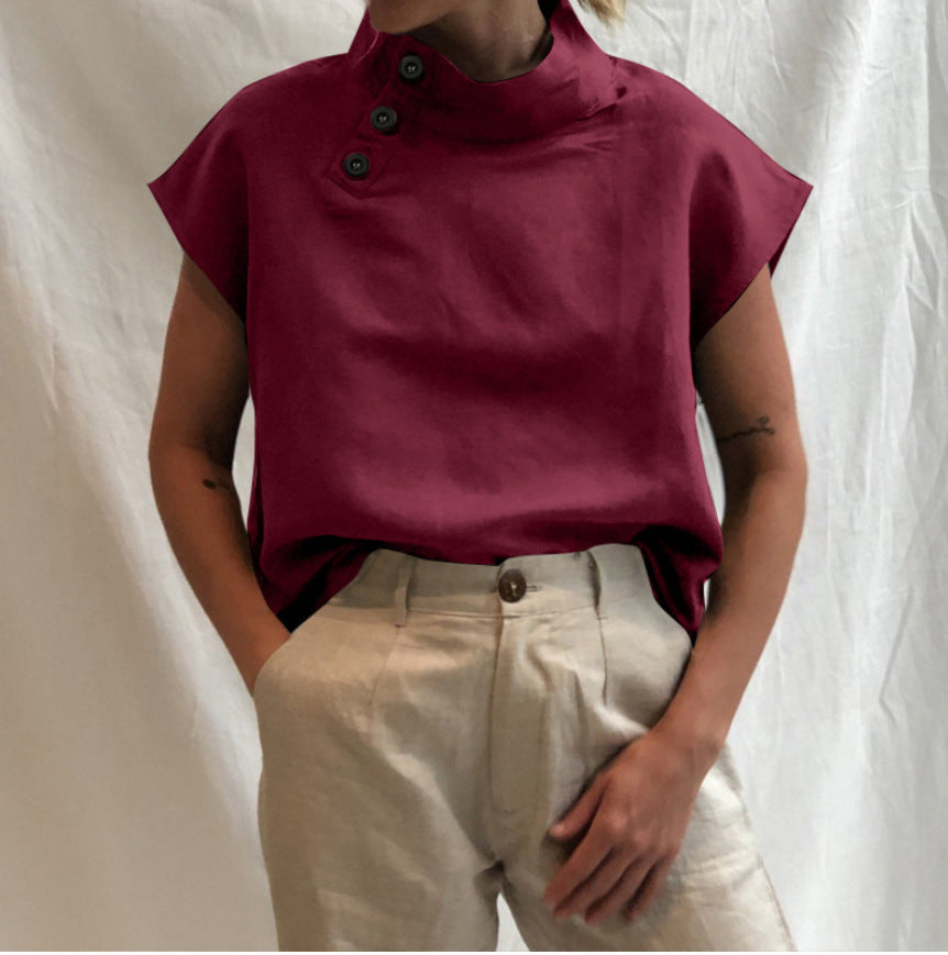 Women's Comfortable Short-Sleeve Top with Mock Neck