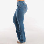 Women's High-Waist Bootcut Jeans with Decorative Button Details