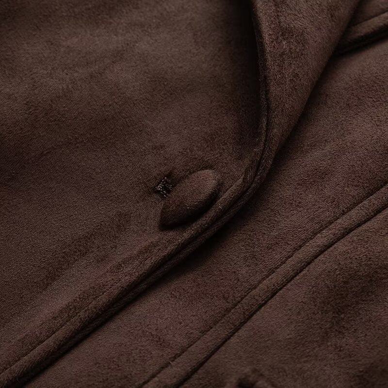 Elegant Faux Suede Jacket with Waist Belt