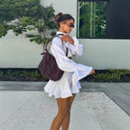Women's Short-Sleeved Flowing Set with Cropped Blouse and Skirt