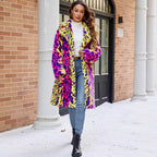 Women's Eye-Catching Faux Fur Coat with Modern Pattern