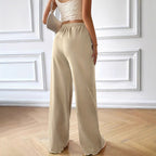 Women's Flowy Palazzo Pants with Elastic Waist and Drawstring