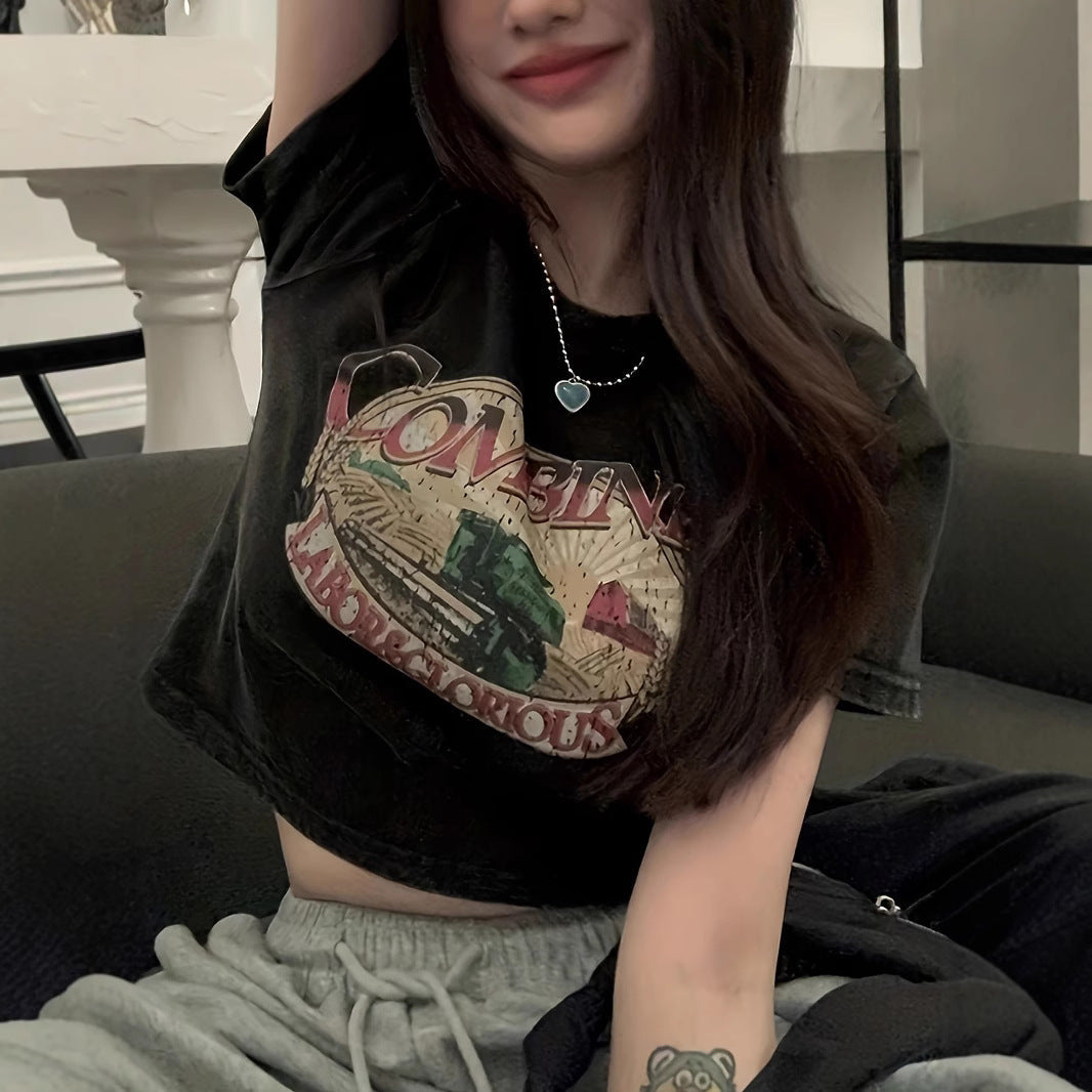 Women's Crop T-Shirt with Eye Motif and Tour Graphic