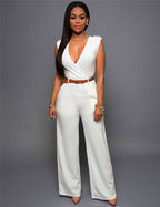 Elegant Wrap Jumpsuit with Wide Leg and Waist Belt