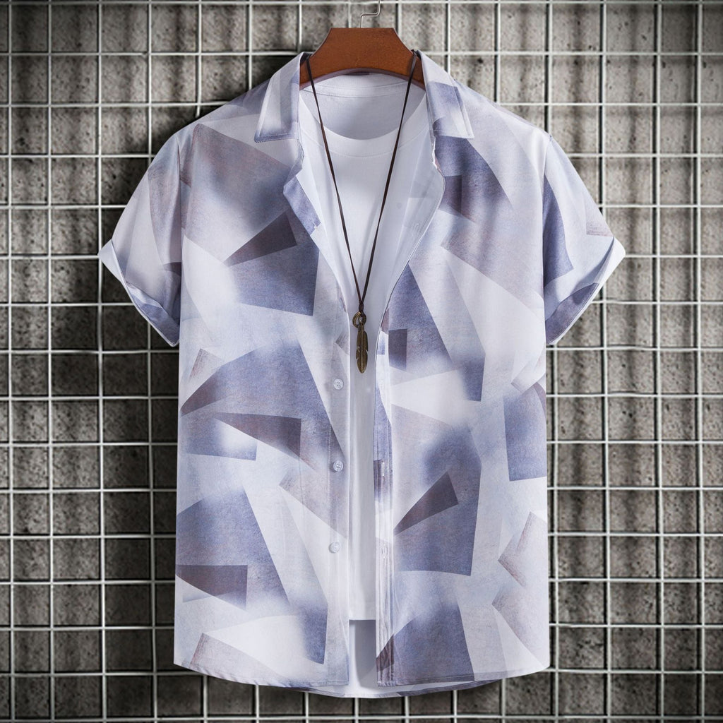 Women's Short-Sleeve Shirt with Creative Geometric Design and Loose Fit