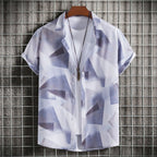 Women's Short-Sleeve Shirt with Creative Geometric Design and Loose Fit