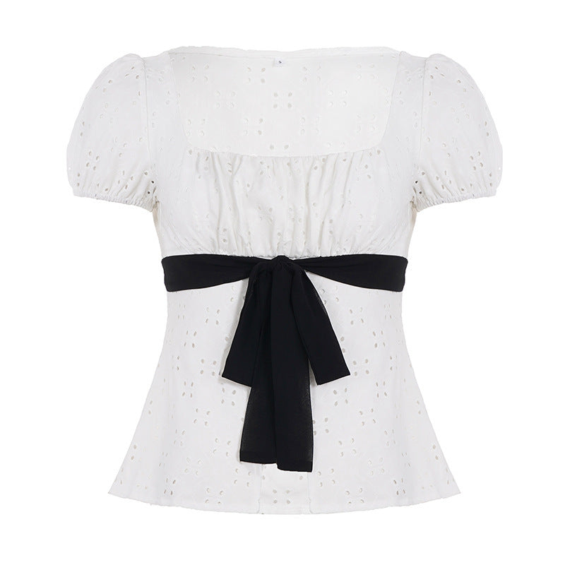 Women's Blouse with Ruching and Decorative Tie